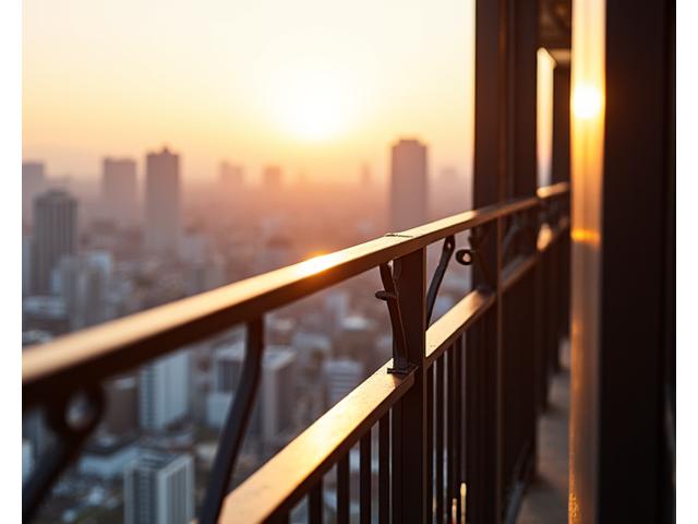 モダンな建築に合わせたデザイン性の高いアイアン製バルコニー手すり。