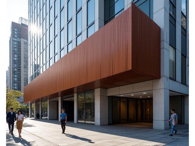 銀座の商業施設に設置された、モダンで洗練されたアイアン製のファサード装飾。