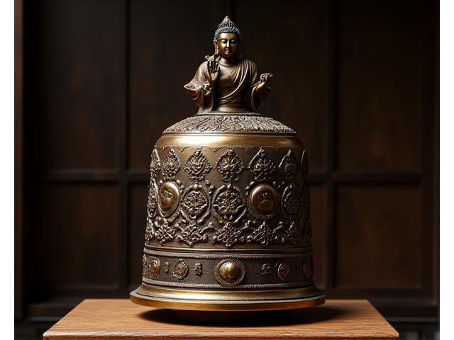 美しい輝きを取り戻した仏具の香炉。銅製で古く汚れが目立っていたものが、丁寧に磨かれ細部の装飾が際立っている。