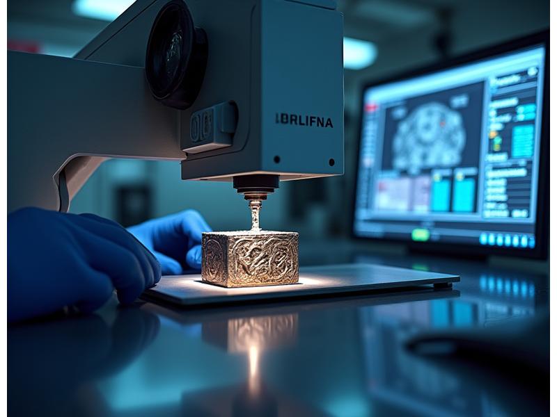 X線分析装置で歴史的金属工芸品を調査している様子。モニターには作品の内部構造が映し出されている。