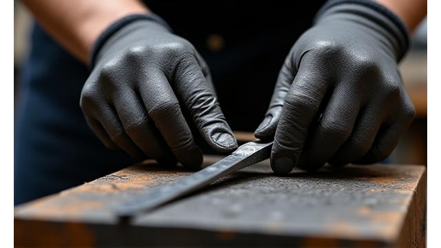 職人が弟子に指導している手元のクローズアップ